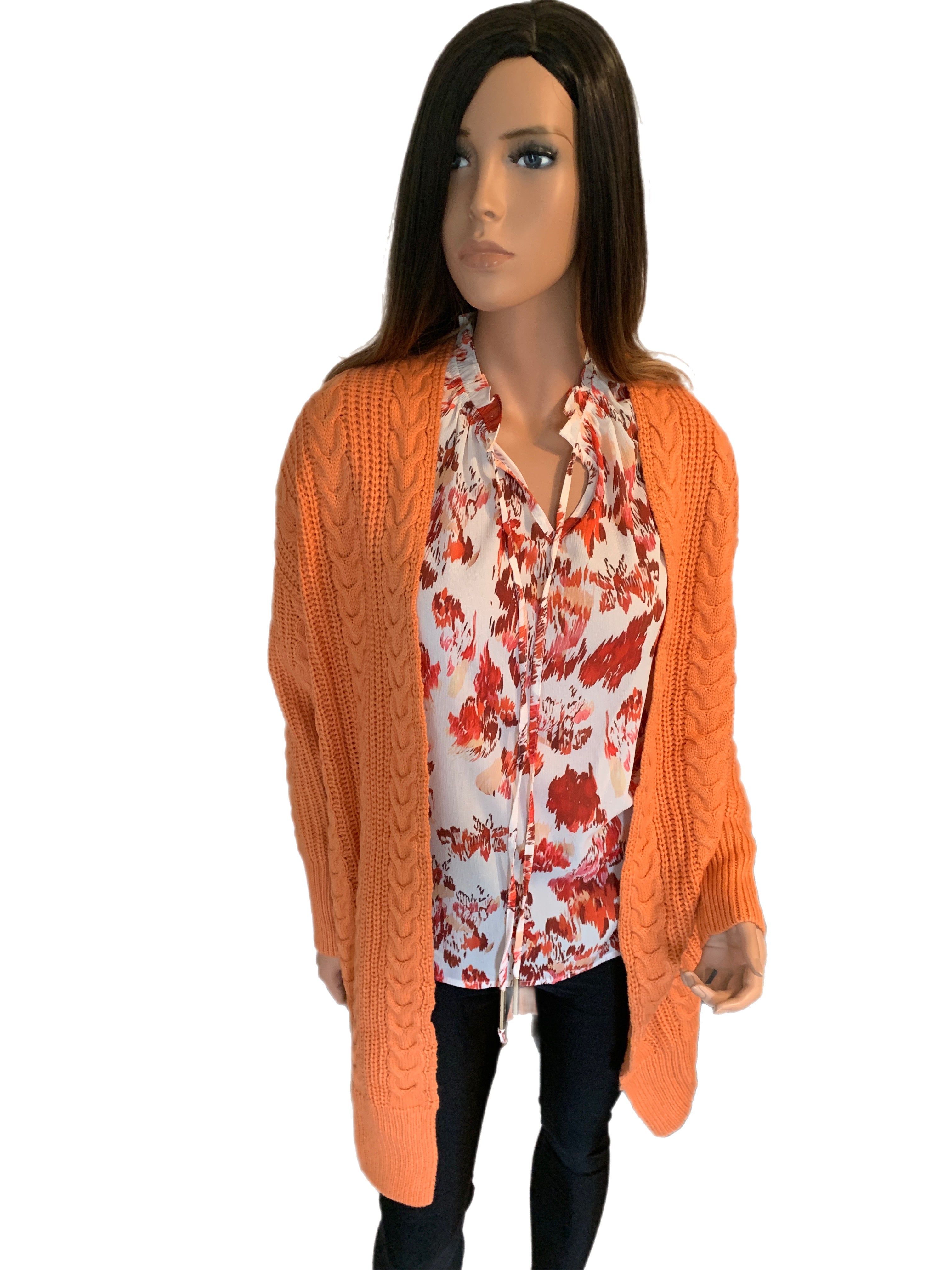 Falling Leaves V-neck Tie Long Sleeve Blouse