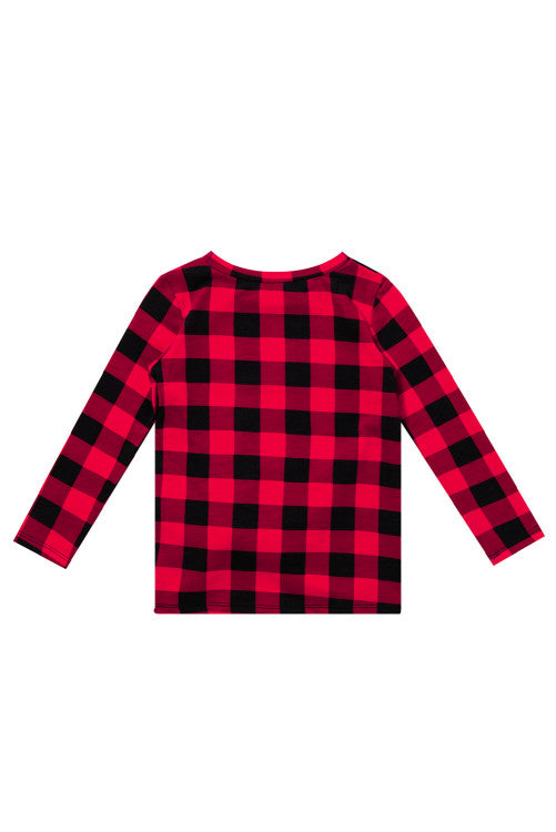 Girls Red Buffalo Plaid Knotted Long-sleeved Top