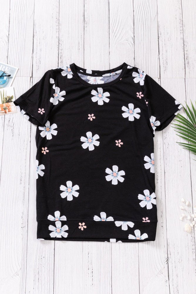 Black Daisy Print T-shirt