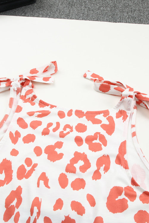 Dark Coral Leopard Print Shoulder Tie Tank