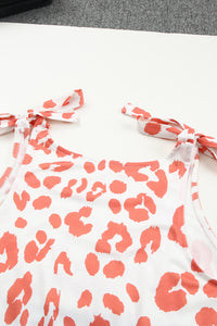 Dark Coral Leopard Print Shoulder Tie Tank
