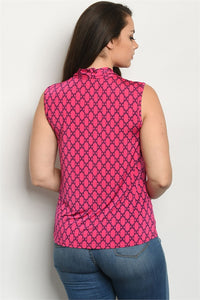  Sleeveless V-neck printed top.  Lightweight silky feel  Runs smaller but is styled as a snugger fit   Made in the USA