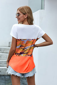 Orange Camo Color Block Tee