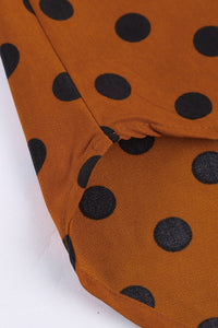 Brown Polka Dot Print Button Down Blouse