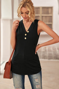 Silky Black V-Neck Sleeveless Top