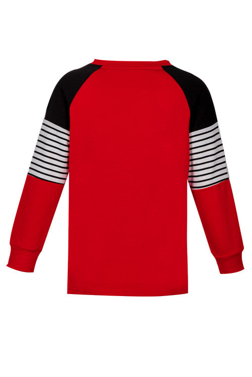 Girls Red Black Striped Colorblock Pullover with Pockets