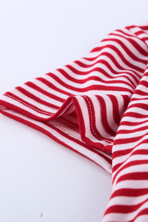 Girls Red Striped Short Sleeve Front Twist Tunic Top