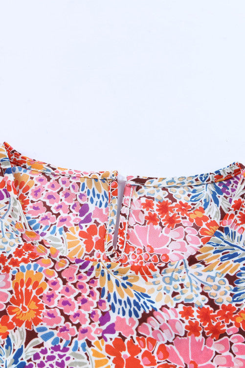 Multi Colored Floral Bubble Sleeve Tee Blouse