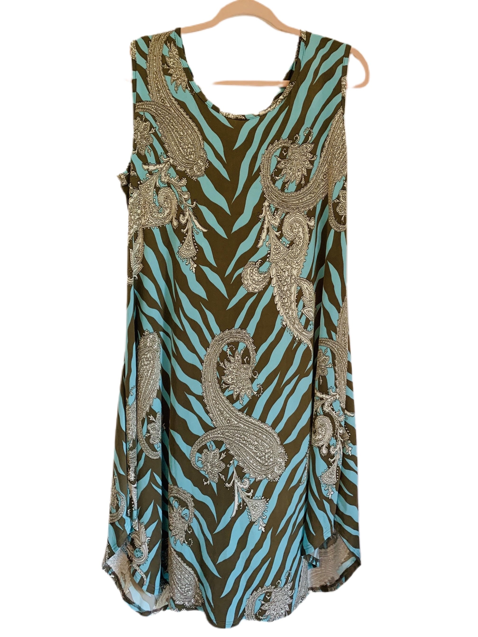 Aqua Brown Tiger Striped Sleeveless Plus Size Dress