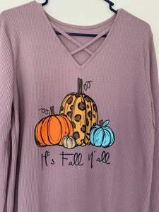 Lavender Fall Pumpkins Thermal Knit Shirt
