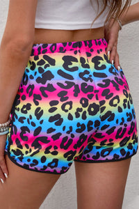 Beautiful colored leopard print summer shorts, stylish and trendy! Made of soft stretchy material, the tie waist shorts feel comfy and are breathable. Handy side pockets to keep daily essentials like phone, keys etc. The laid-back style of these rounded hem shorts is perfect with T-shirts, blouses, shoes and sandals.