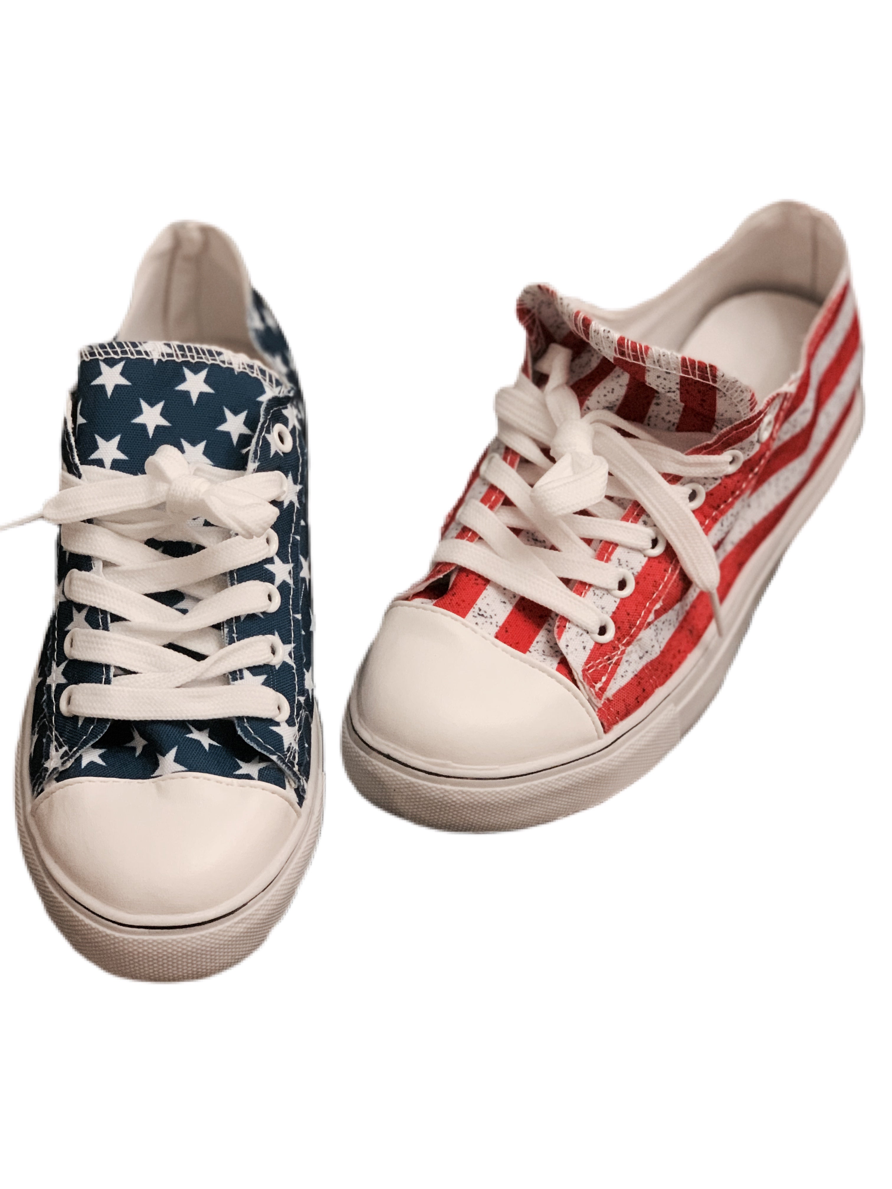 American flag print sneakers.  Comfy insoles, rubber bottom, tie canvas sneaker.  Runs True To Size.  Super nice sneakers! So cute and patriotic also!! 
