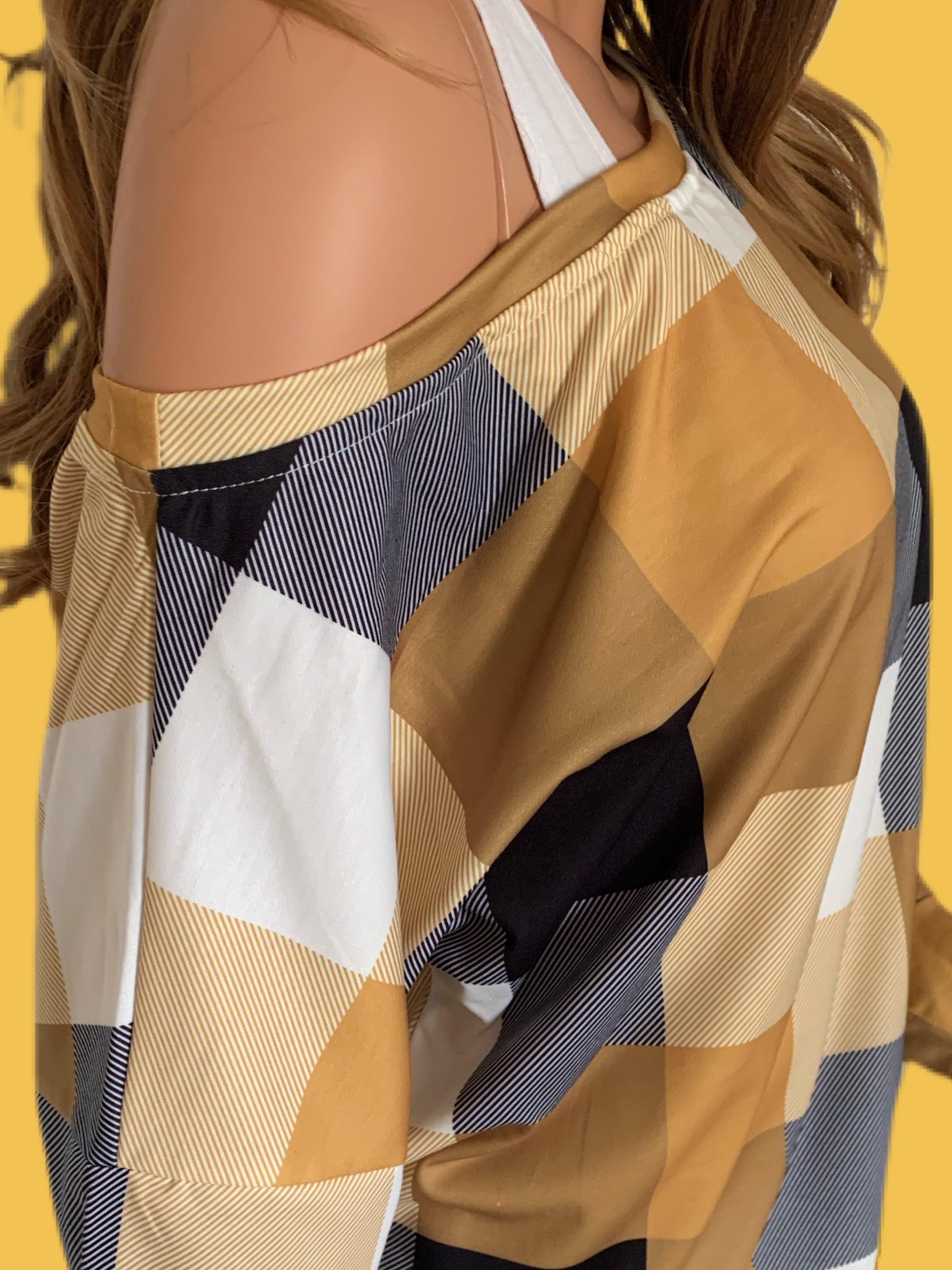 Harvest Gold Plaid Round Neck Long Sleeve Shirt