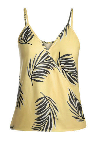 Yellow Tropical Plant Print Tank Top