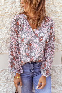 Rose Pink Floral Puff Sleeve Blouse