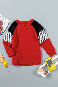 Girls Red Black Striped Colorblock Pullover with Pockets