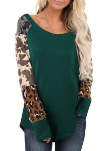 Green Multi Print Patchwork Long Sleeve Thermal Top