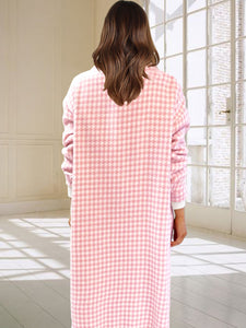 Pink Houndstooth Button Down Coat