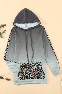 Gray Leopard Print Gradient Hoodie