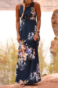 Navy Floral High Waist Maxi Dress