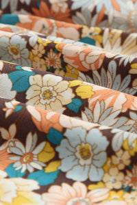 Colorful Fall Floral Crossover Front Tie Blouse