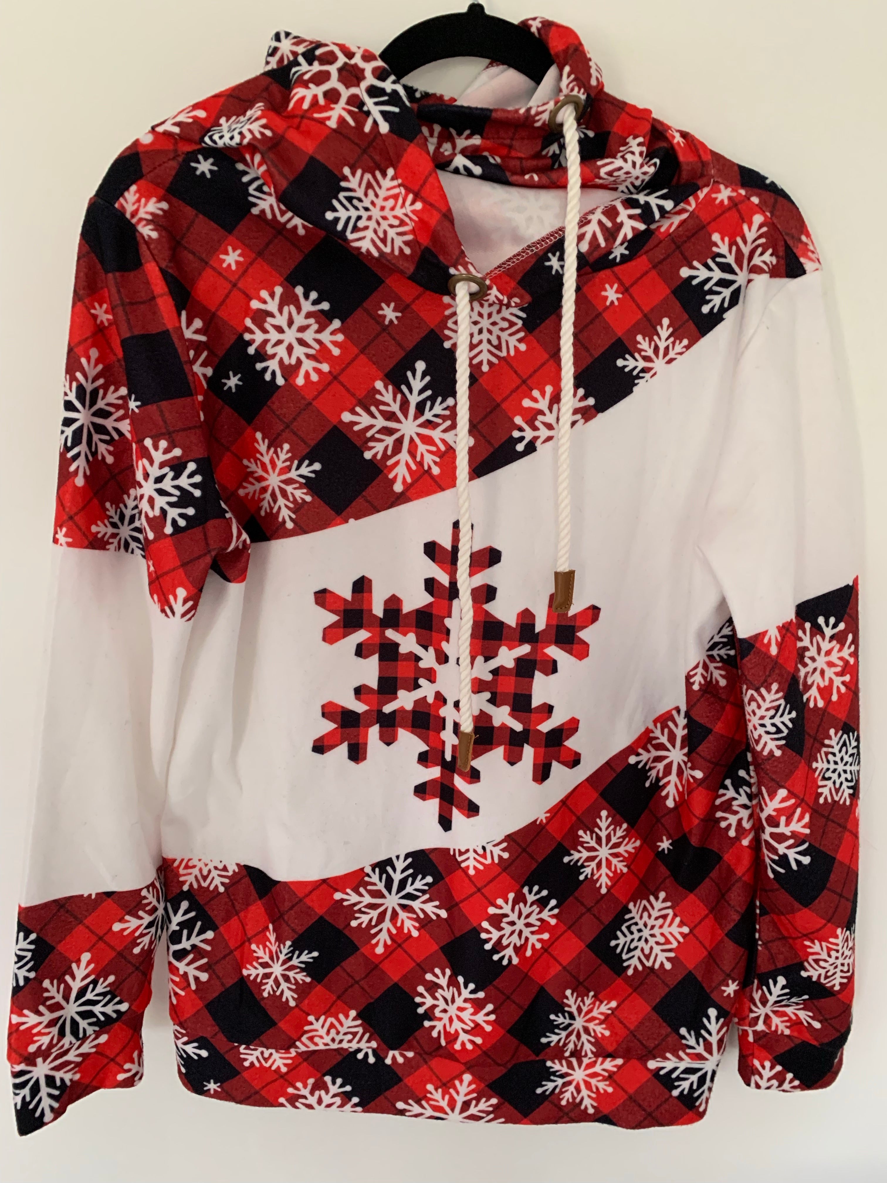 Buffalo Plaid Snowflake Hooded Brushed Flannel Sweatshirt