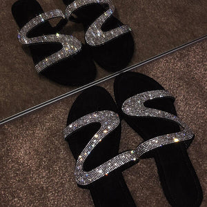 Silver Sparkle Black Flat Sandals