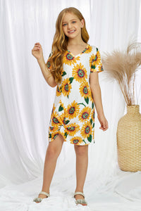 Girls Sunflower Twist Knot V-Neck Mini Sundress
