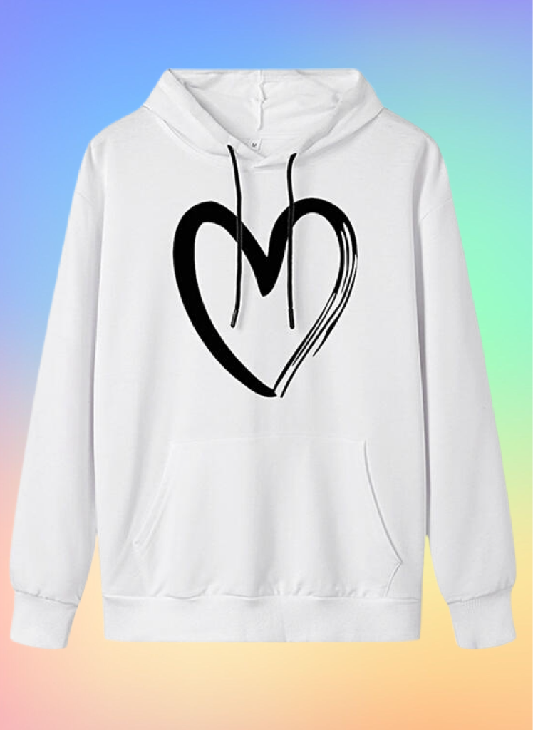 White Heart Print Lightweight Hoodie
