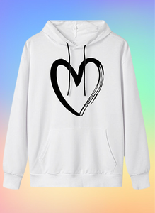 White Heart Print Lightweight Hoodie