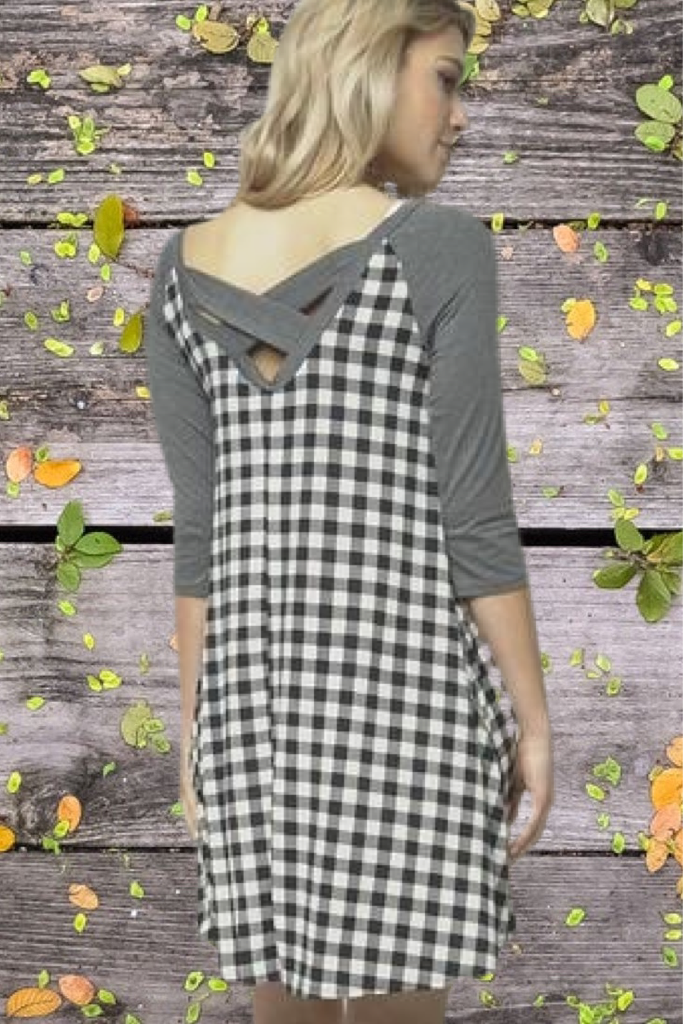 Black Gray Gingham Shift Dress With Pockets Final sale!