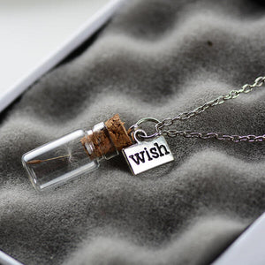 Make a wish silver chained necklace. Corked mini glass jar with a dandelion seed inside. This necklace is just so cute! 