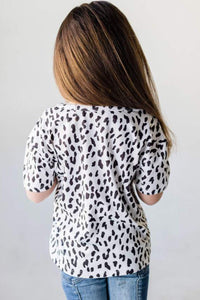 Girls White and Black Leopard Print Short Sleeve Knit Tee