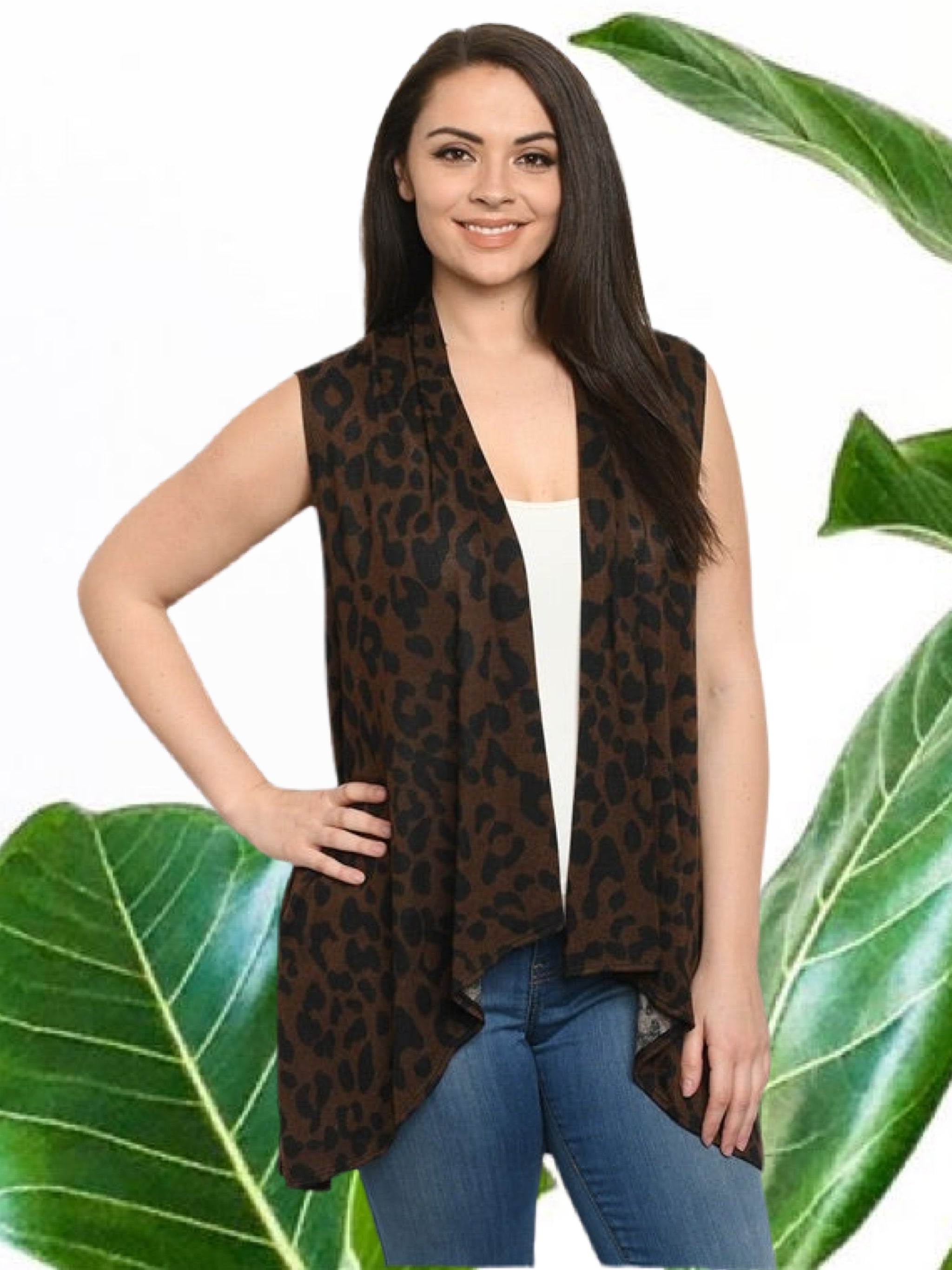 Leopard Print Curvy Size Sleeveless Cardigan
