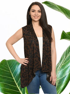 Leopard Print Curvy Size Sleeveless Cardigan