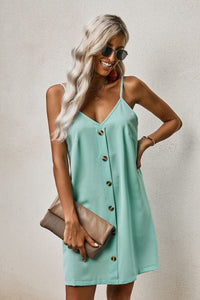 Mint Green Button Accent Strappy Slip Dress