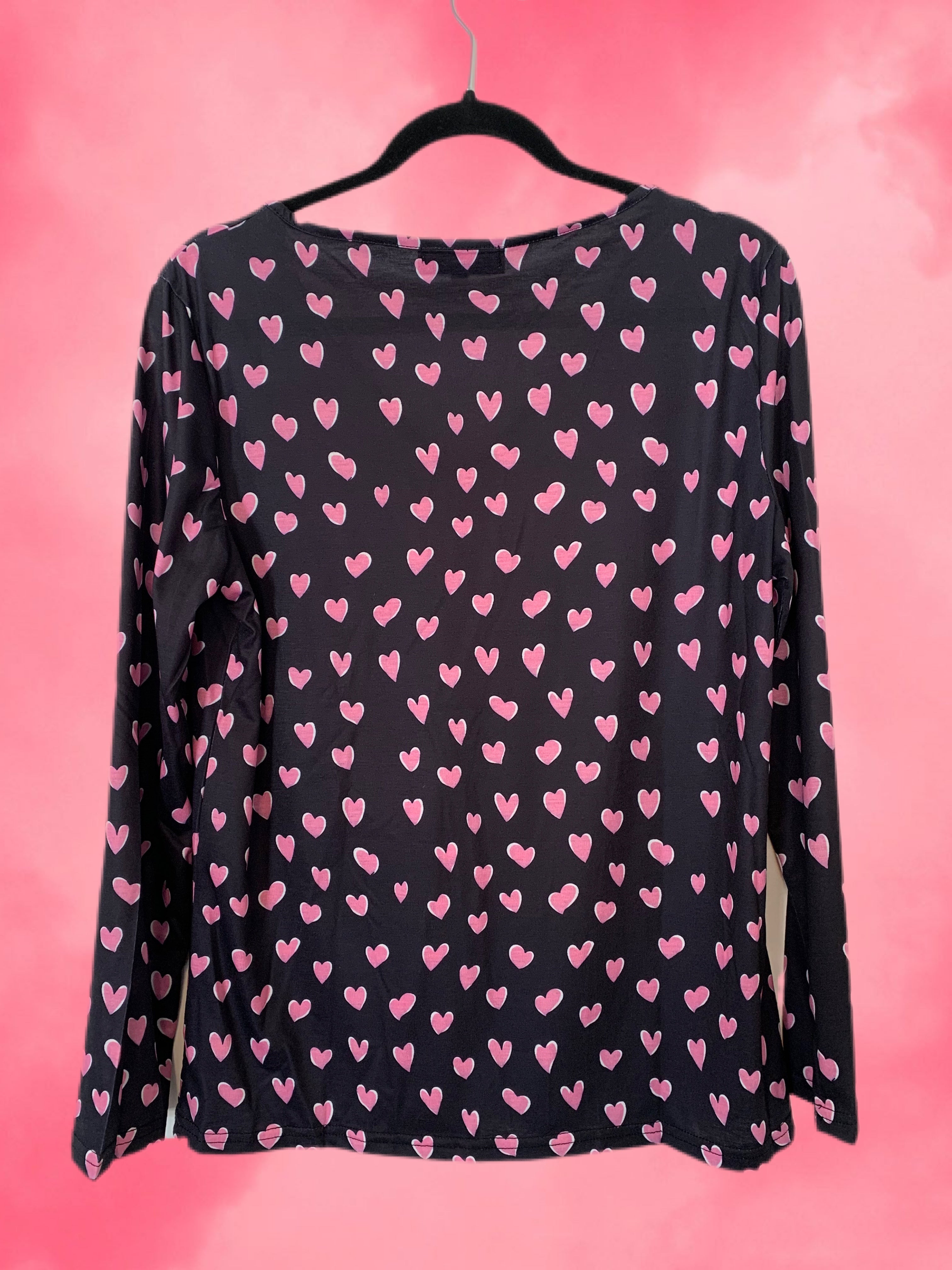 Navy and Pink Hearts Long-sleeved Knit Top
