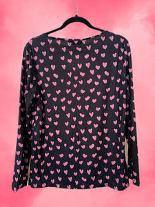 Navy and Pink Hearts Long-sleeved Knit Top